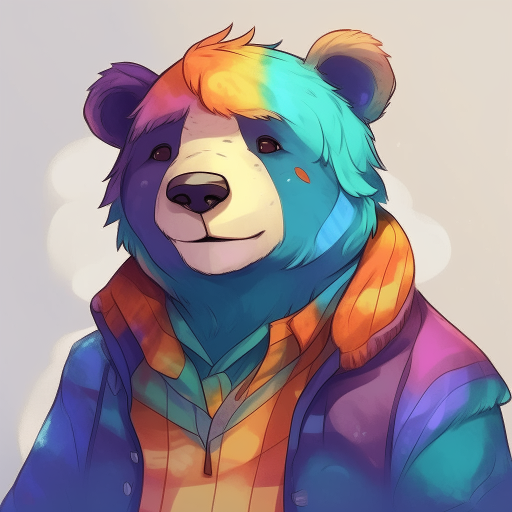 Handsome anime Bear 🐻 man , woth different colours, and happy 