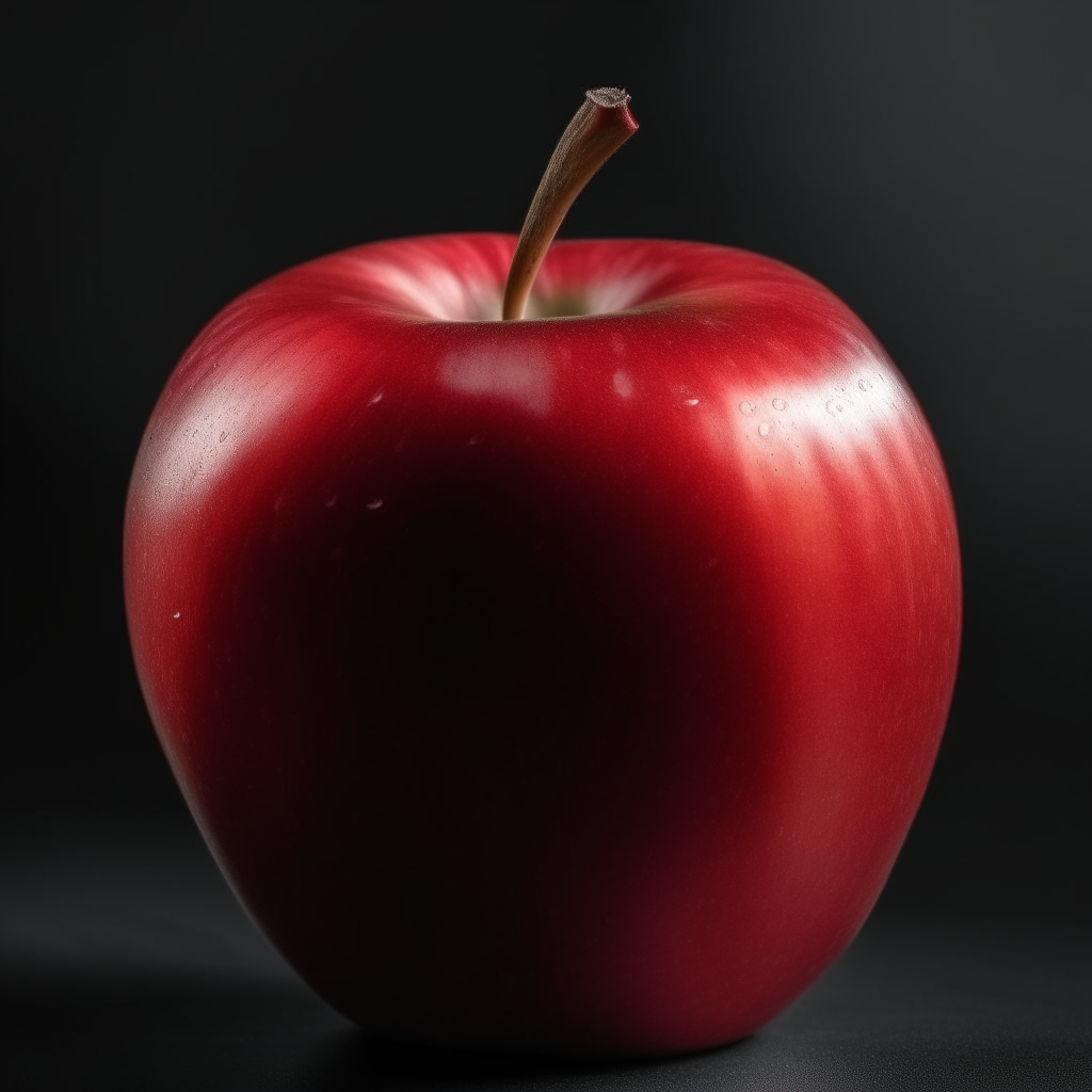 a large juicy red apple with smooth shiny skin and a sweet fruity aroma, detailed photo