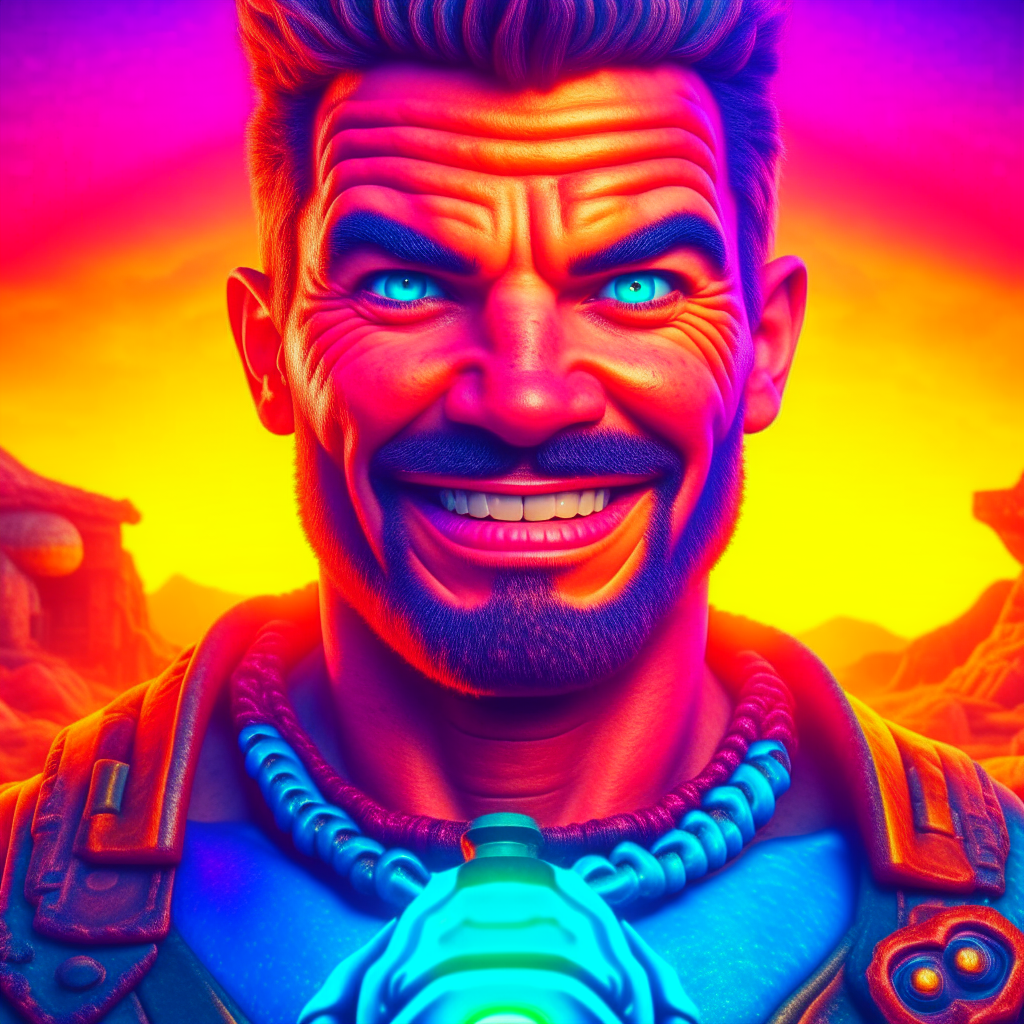 Borderlands poster, 
, a funny caricatured creature, soft thin pencil style, saturated, colors, factured, short focus, vanishing point, vignetting, light in contrast, highly detailed, hyper realistic, footage 