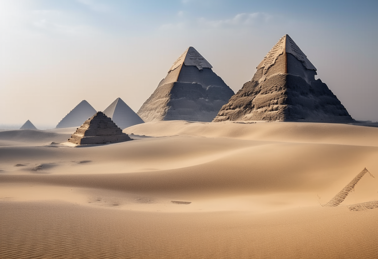 Pyramids of Giza with sand flowing 