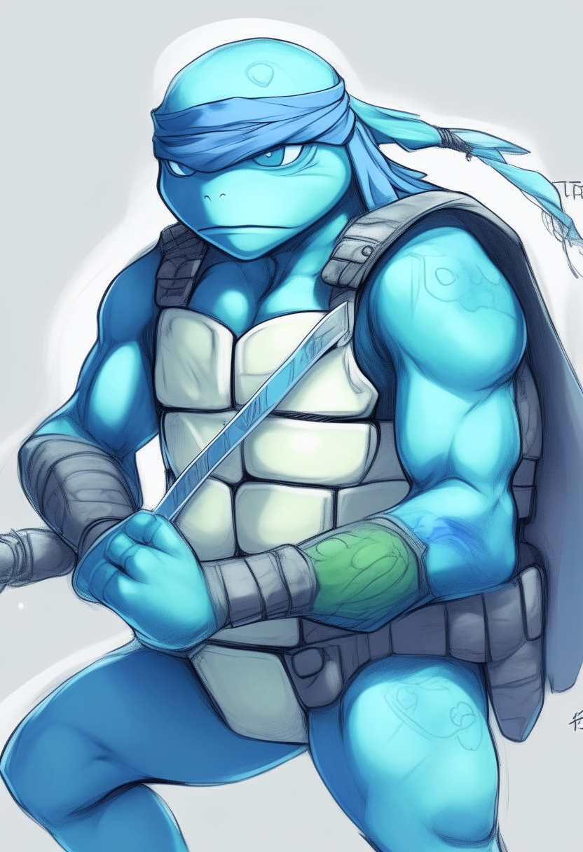 Create me light blue Ninja Turtle  anime , with new style 