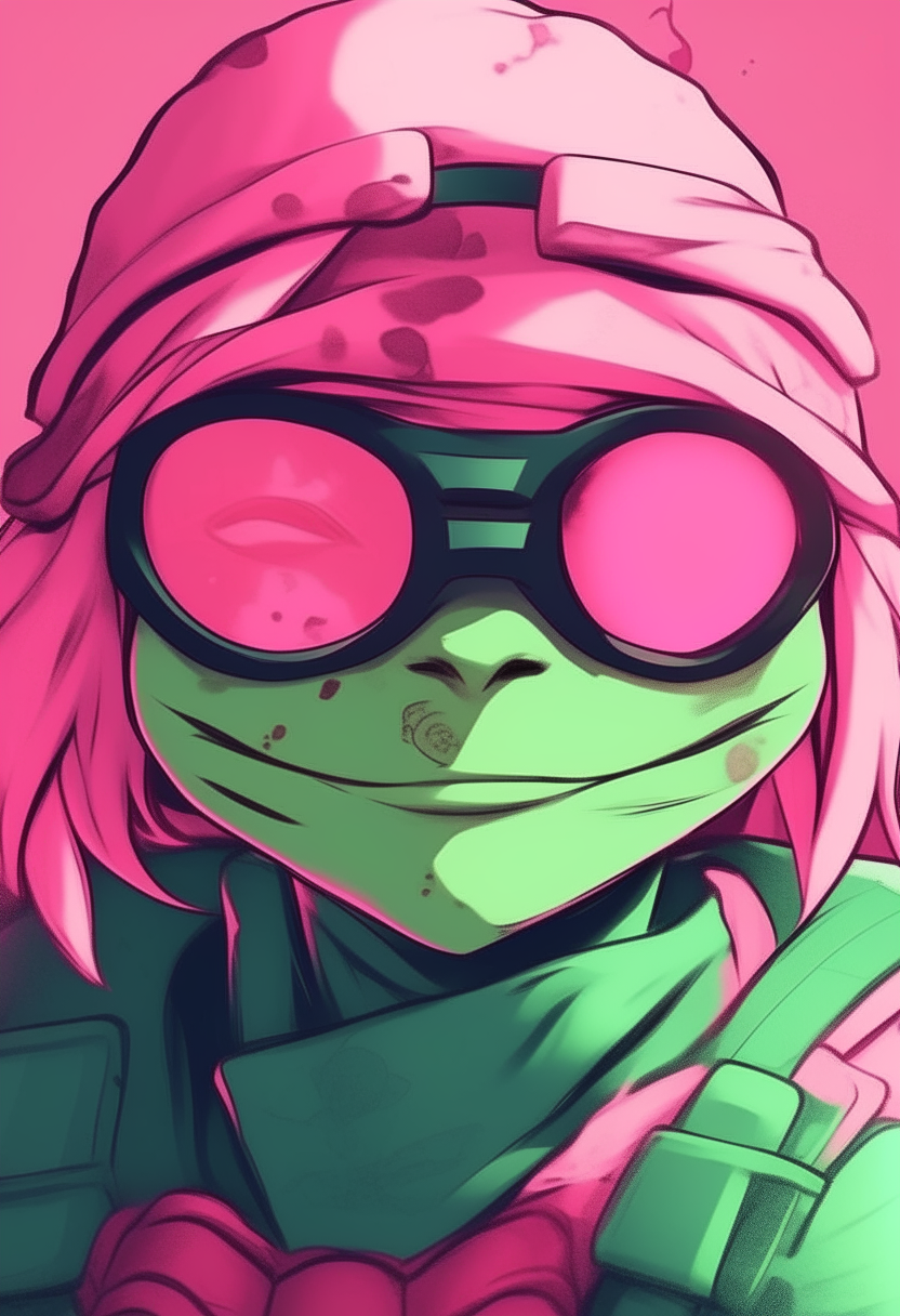 Create me  pink Ninja Turtle anime , with glasses 🕶️