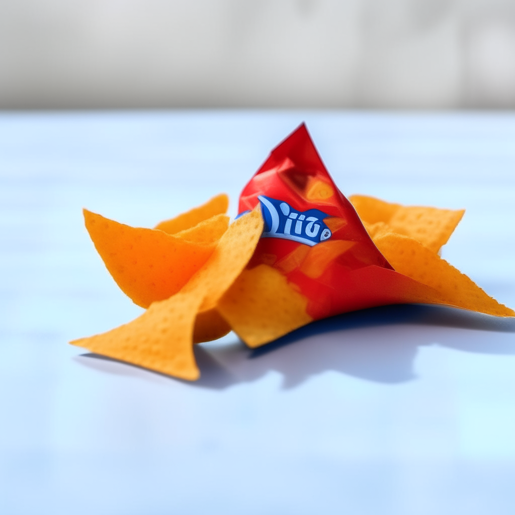 a red doritos nacho cheese chips bag laying on a blue table