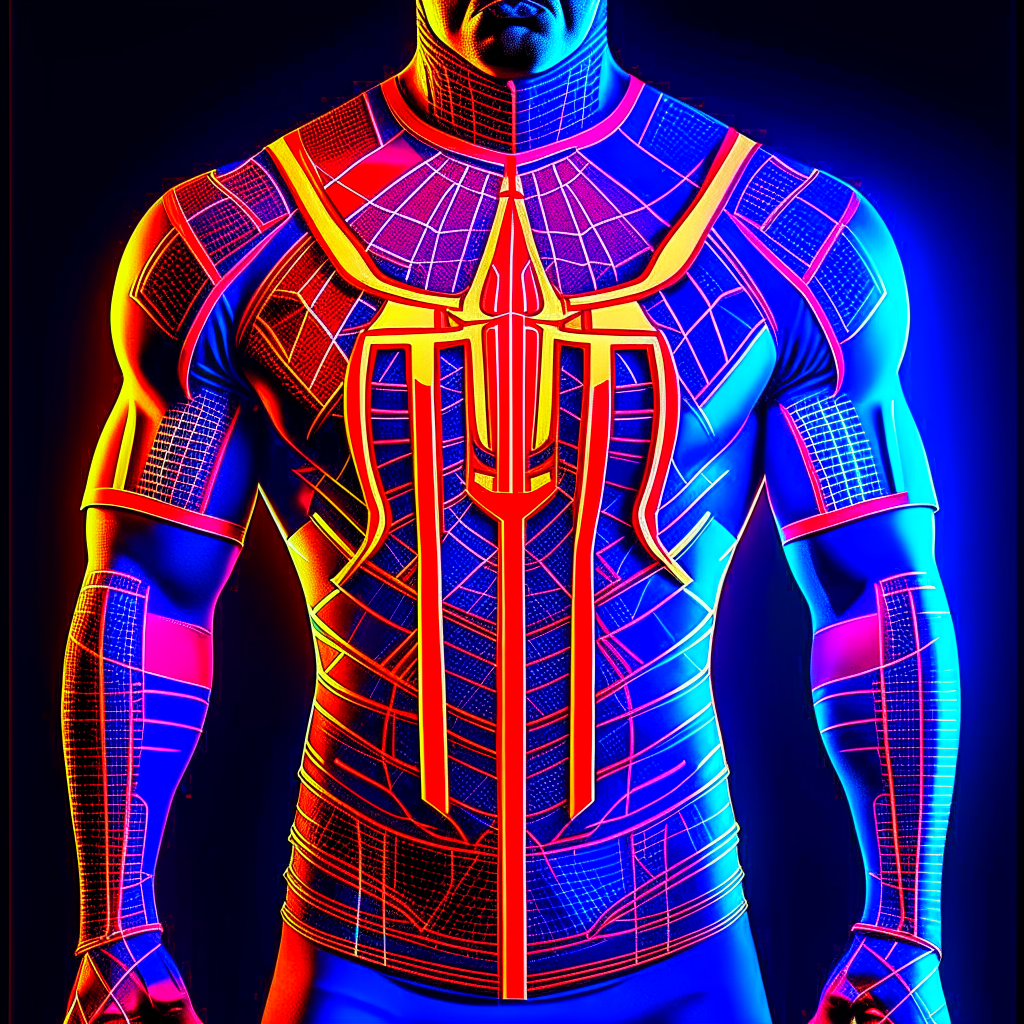 instaport style, NFL jersey themed after spiderman. handsome, 3/4 portrait, intricate details, slick leds