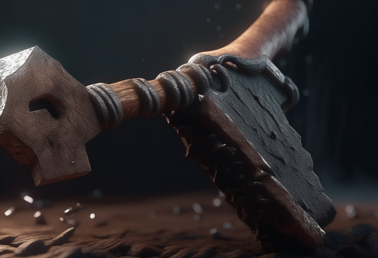 Image of a chain that breaks with an axe 4k ,cinematique, ultra realiste 