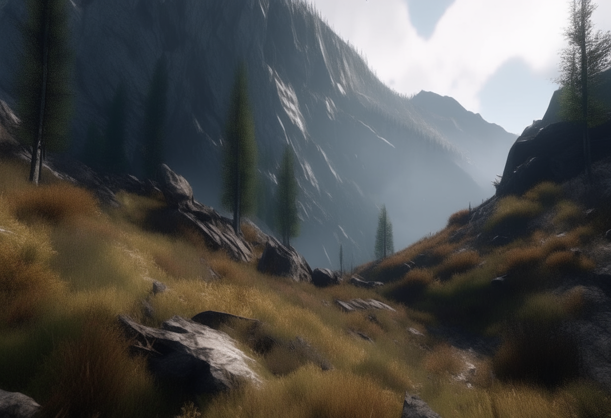 wilderness and steep terrain..  4k cinematique ultra realist