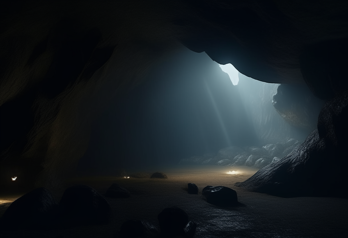 dark cave, guided by a mystical glow...  4k cinematique ultra realist