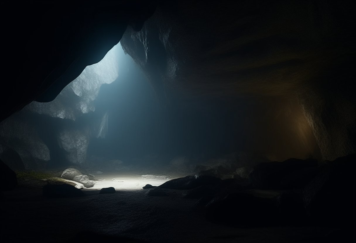 dark cave, guided by a mystical glow...  4k cinematique ultra realist