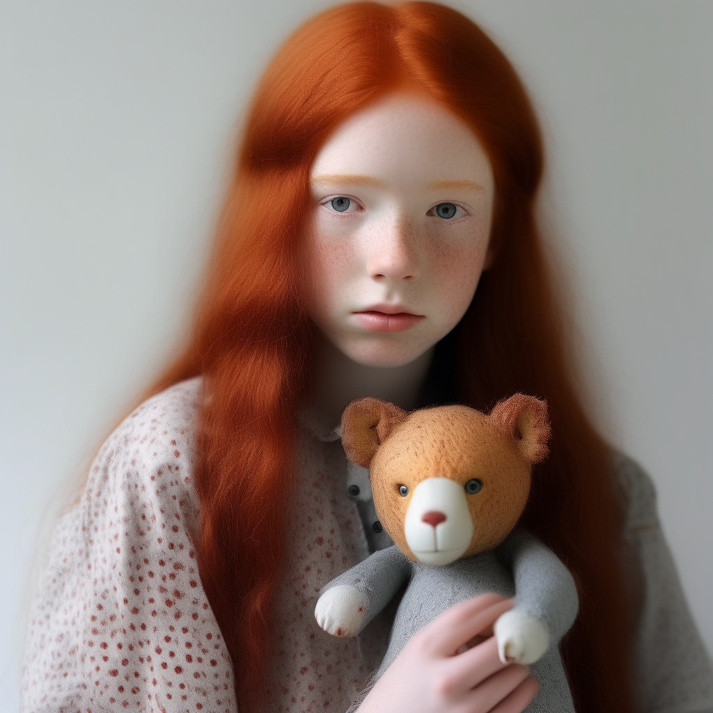 GIRL RED HAIR FRECKLES WITH DOLL FULL BODY 15 YEARS OLD