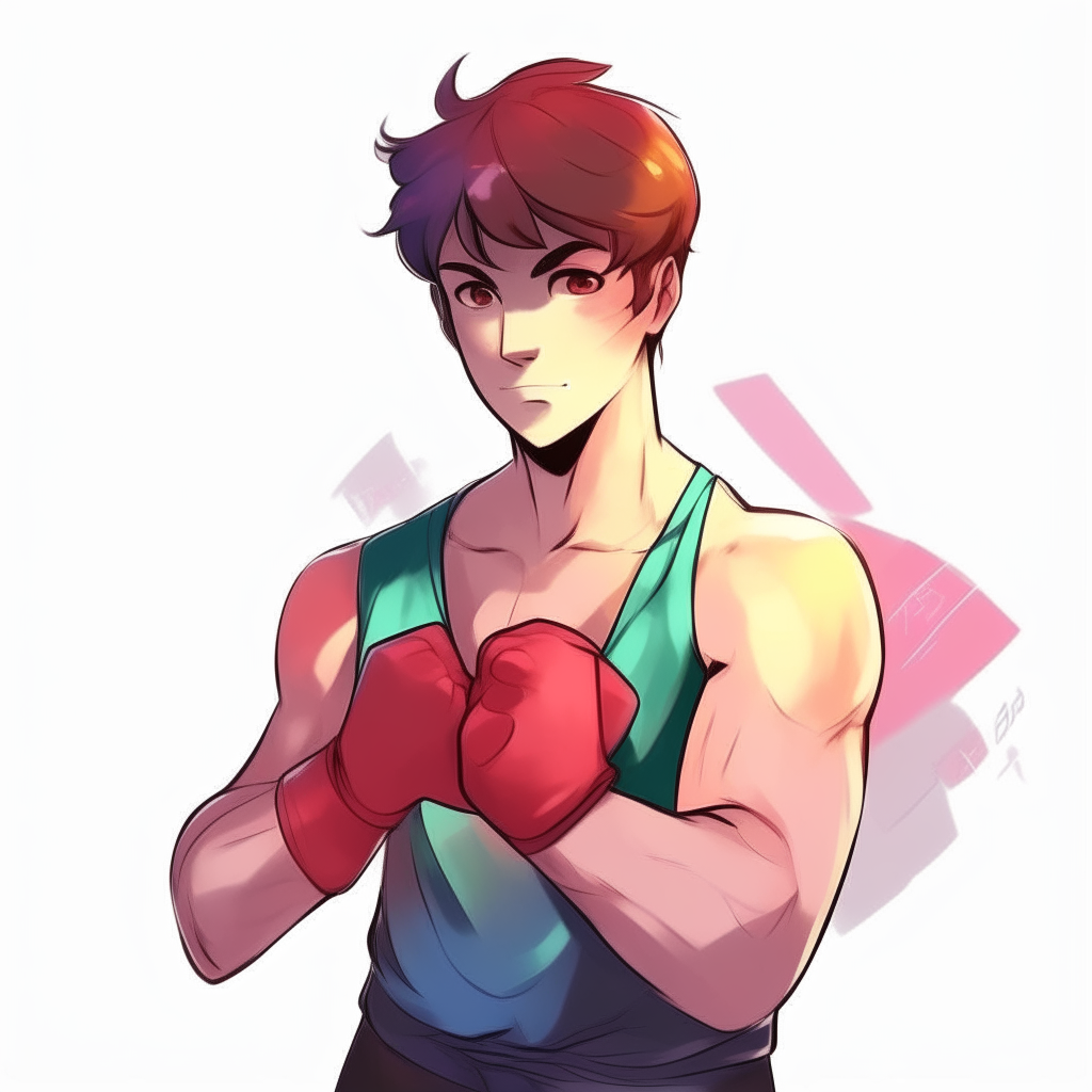 Create me  pretty boxer man anime, with different colours 