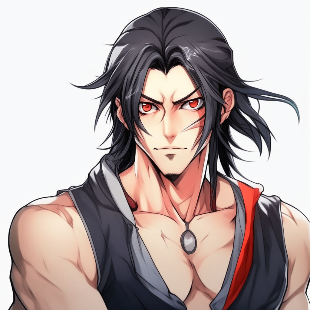 Create me handsome anime man, boxer, with long black hair, with different colours 