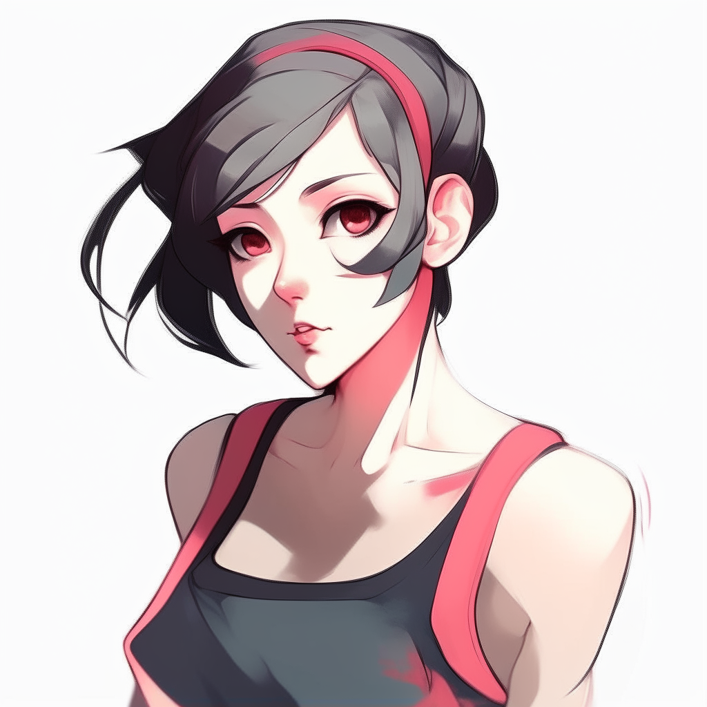 Create me pretty anime woman, boxer, with short blac hair, with different colours 