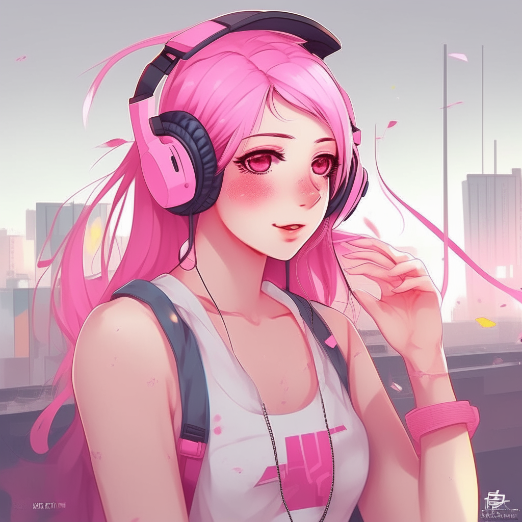 Create me pretty  woman builder anime, with different colours ,and pink earphones 🎧