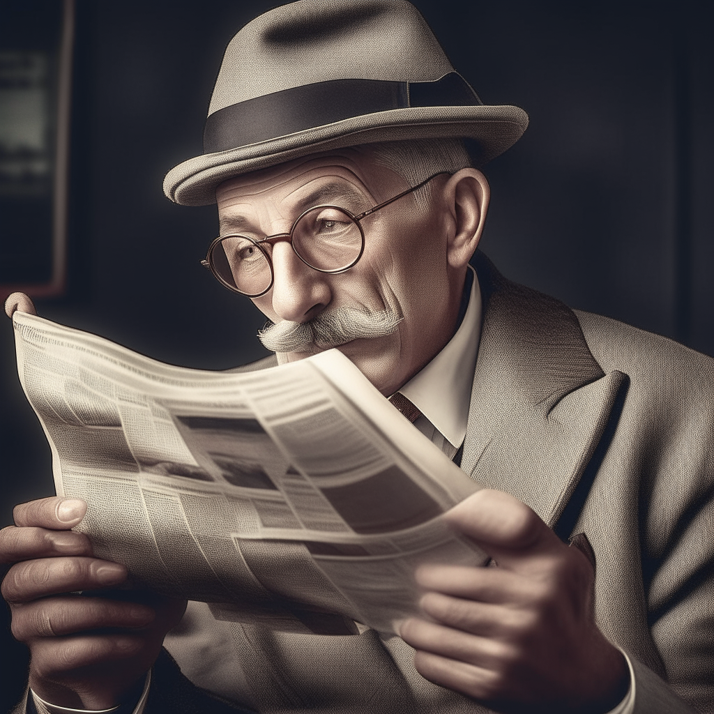 Robert tll man with a cigar in the mouth reading newspaper wrinkle