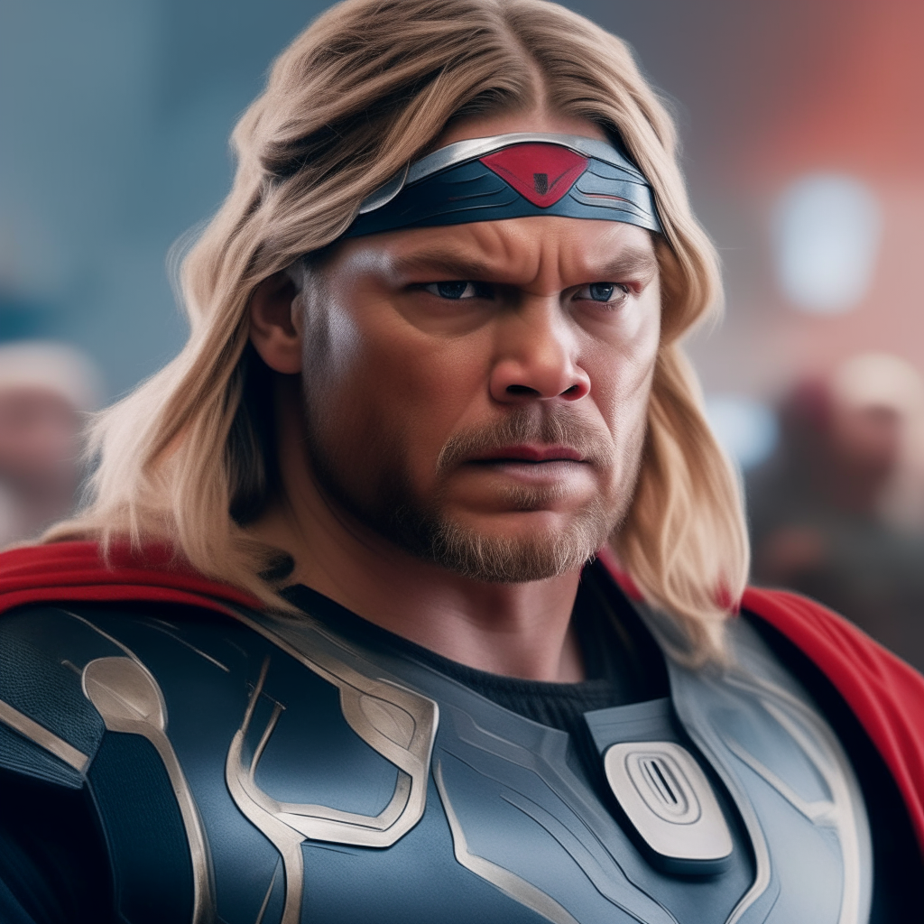 thor character staring at camera waist up