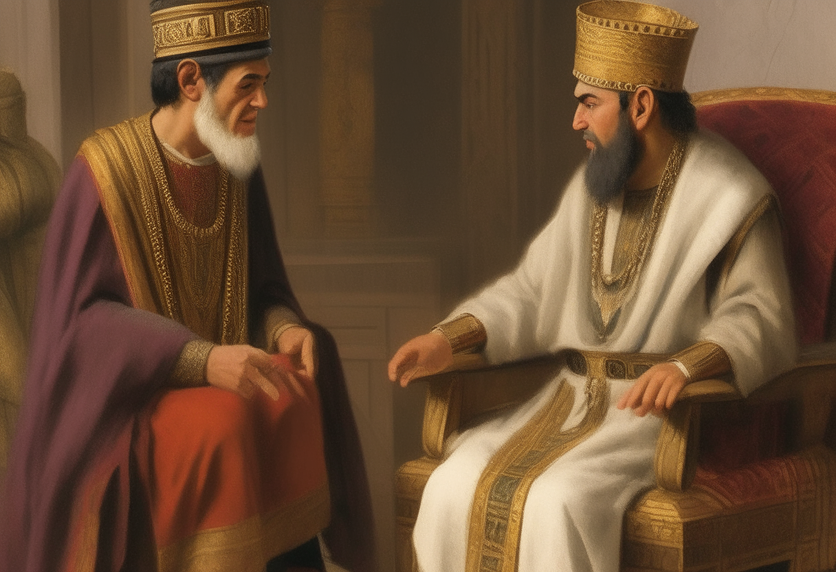 The king talking with his minister