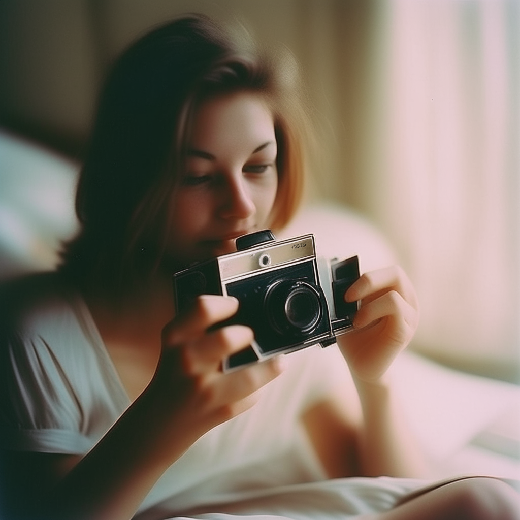 Analog camera. Woman  masturbating