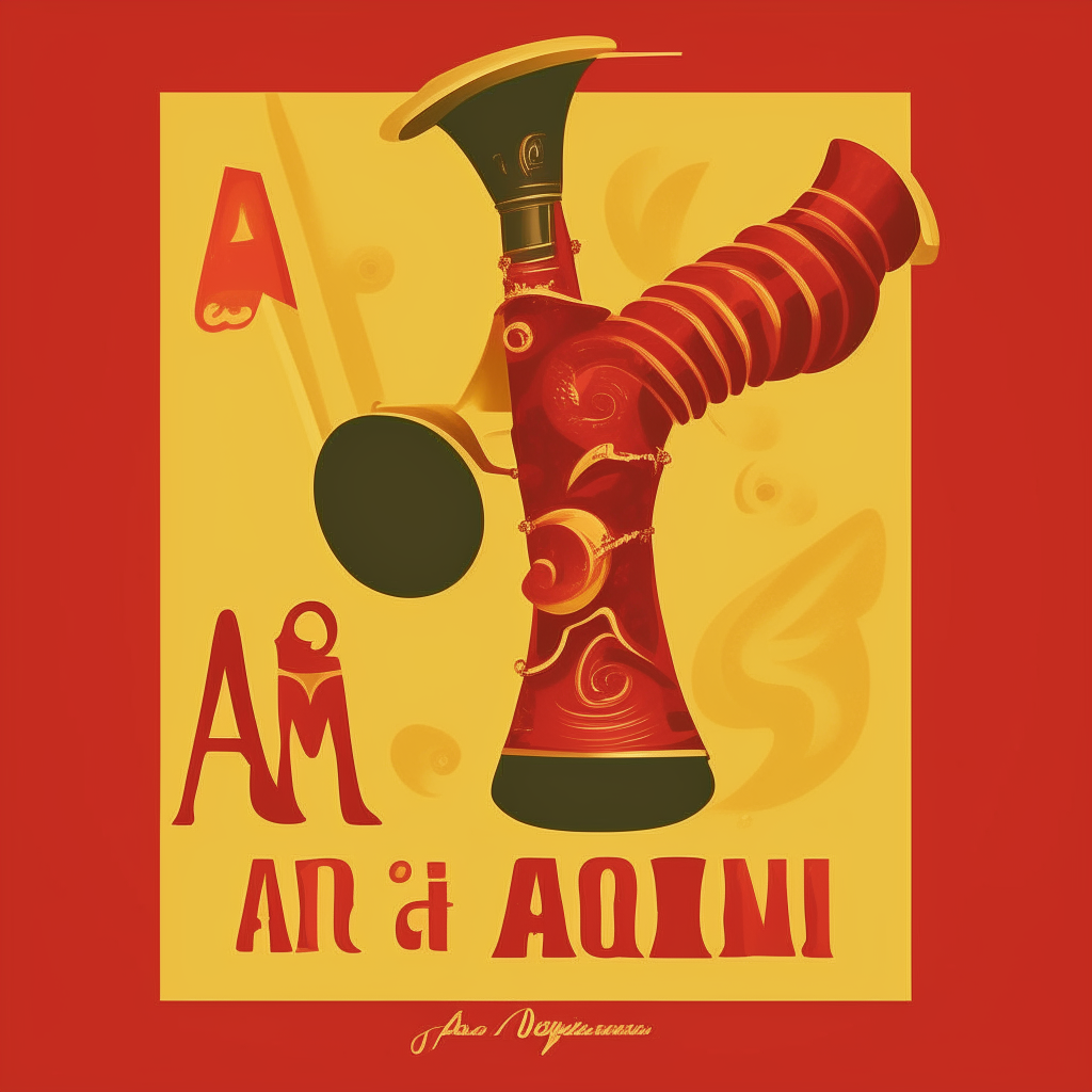 Generate a poster that advertises carne al pastor with a trumpet logo on it
