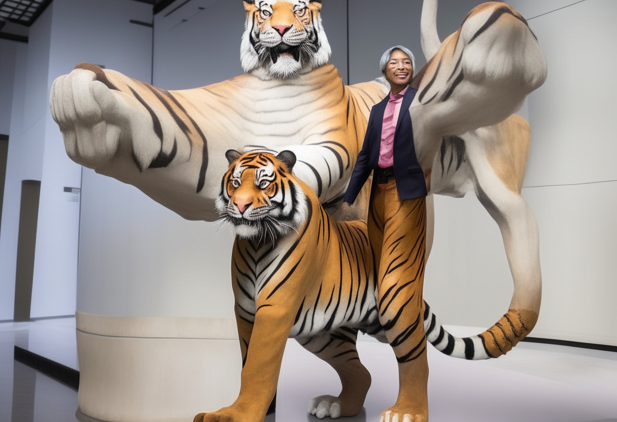 The president of the United States posing with a majestic flying tiger