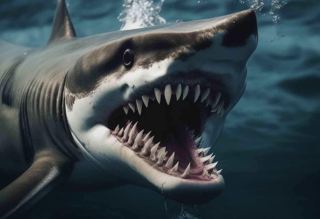 A fierce shark with sharp teeth manipulating a stream of water