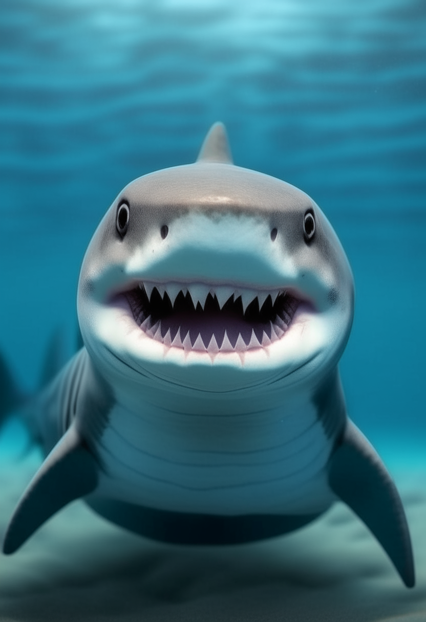 An adorable baby shark with a toothy grin