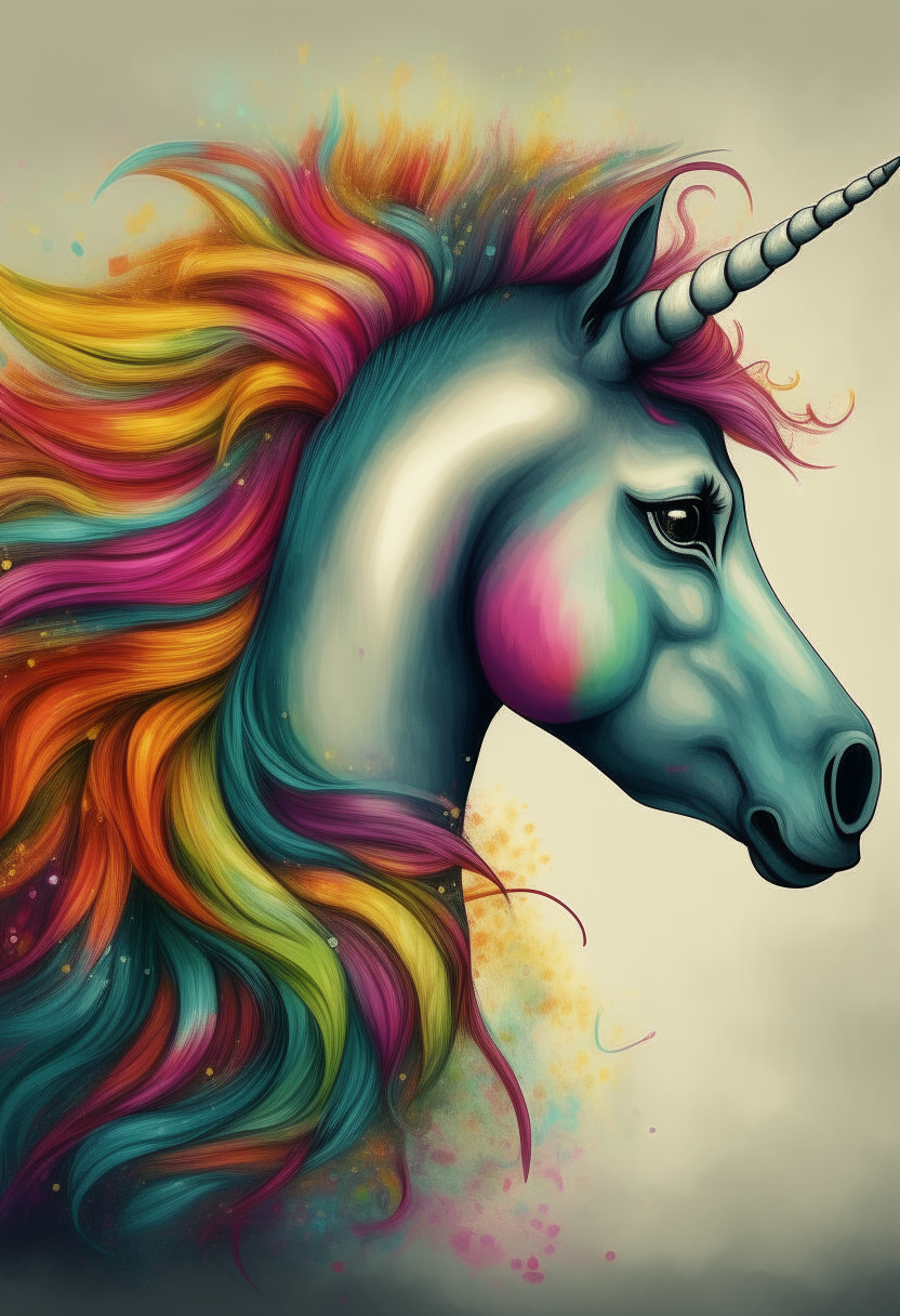 A majestic unicorn with a rainbow colored mane and tail