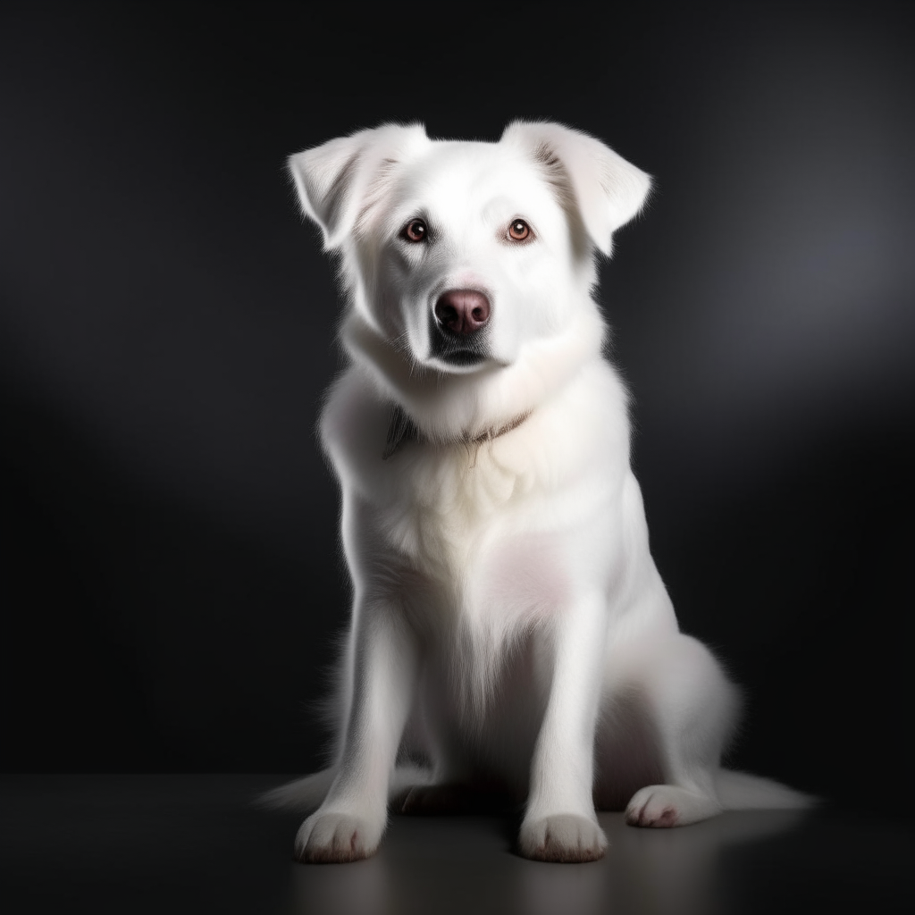 a cute realistic white dog sitting down facing the camera a cute realistic white dog sitting down facing the camera, perfect lighting