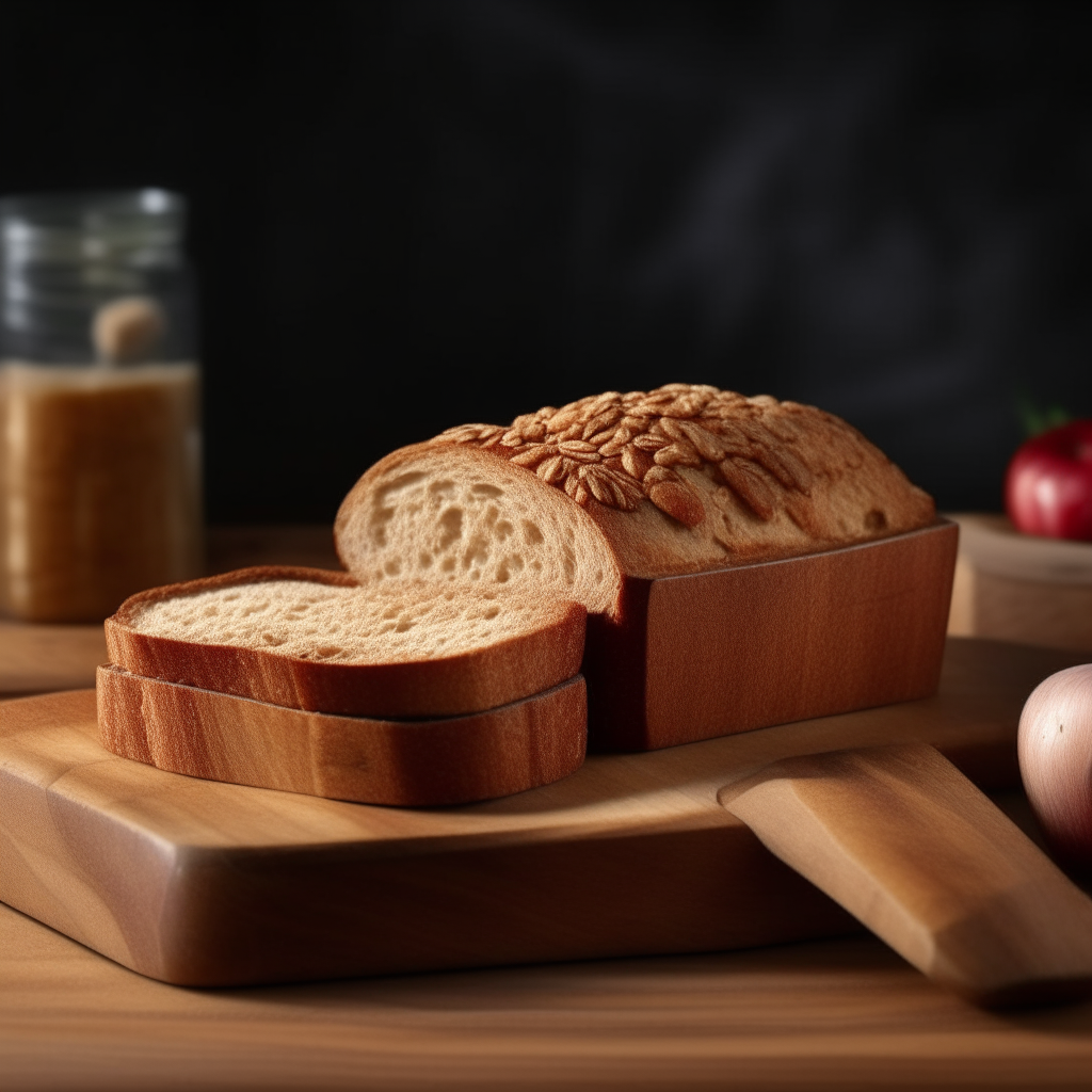 Apple cinnamon oat bread on a cutting board, bright studio lighting from an angle, tack sharp focus, bread fills the frame