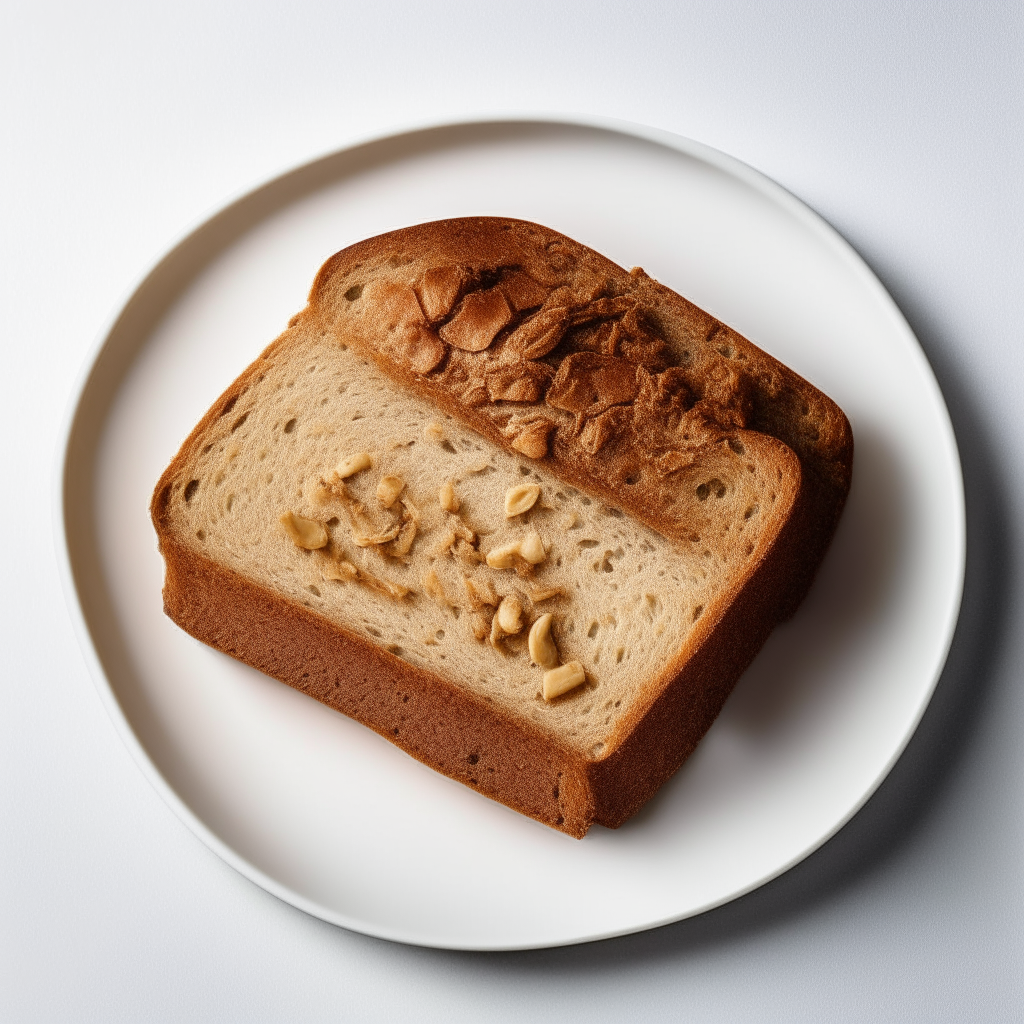 Slice of chai spiced gluten free breakfast loaf on a white plate, overhead studio lighting, extremely sharp focus, loaf fills the frame