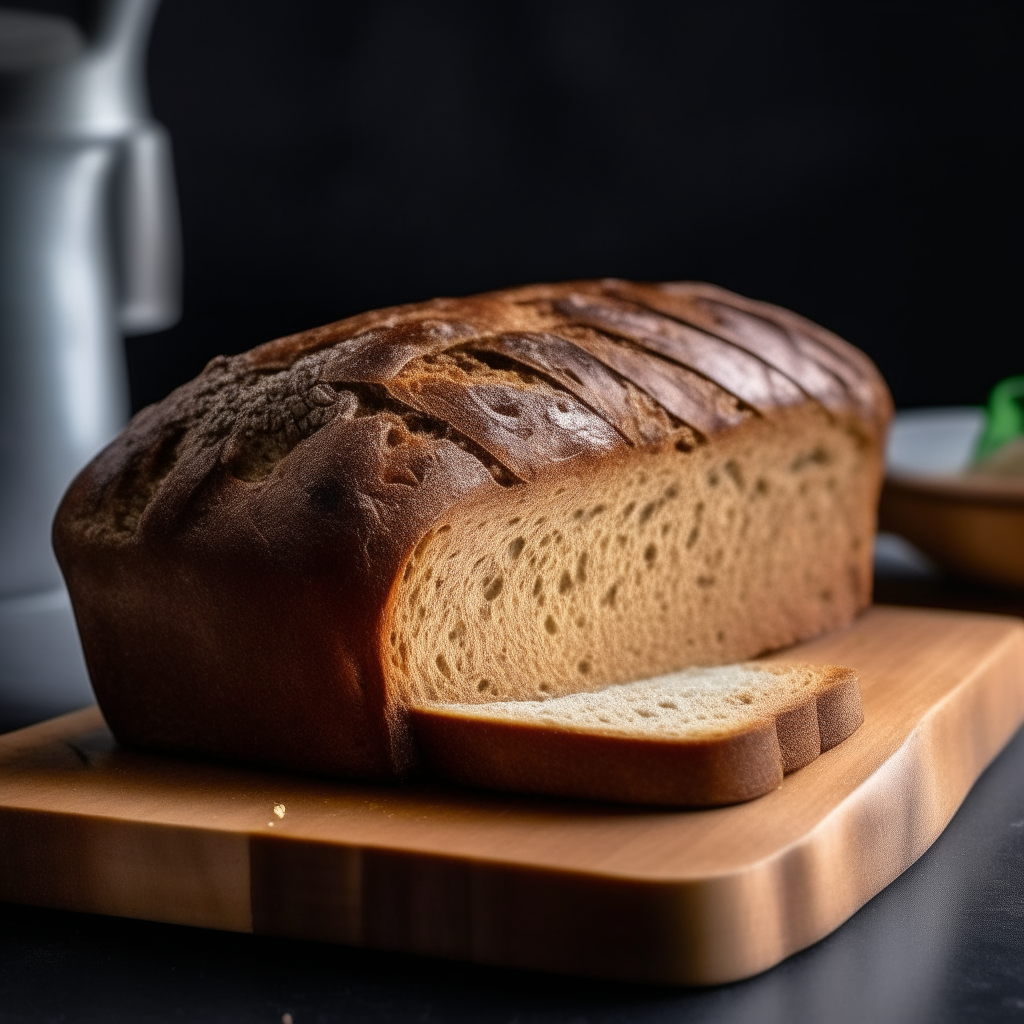 Chai spiced gluten free breakfast loaf on a cutting board, bright studio lighting from an angle, tack sharp focus, loaf fills the frame, swirls of chai spices inside the bread