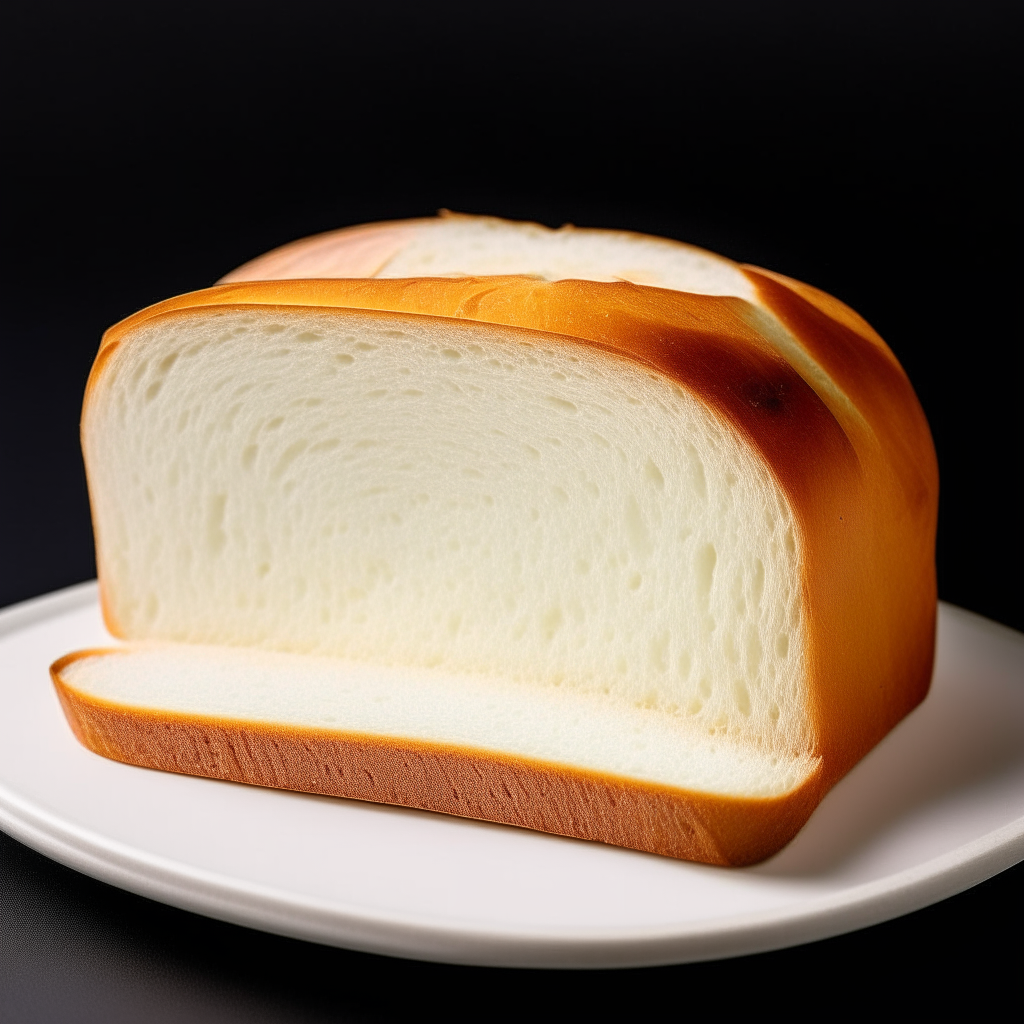 Slice of soft, fluffy buttermilk white bread on a white plate, overhead studio lighting, extremely sharp focus, bread fills the frame