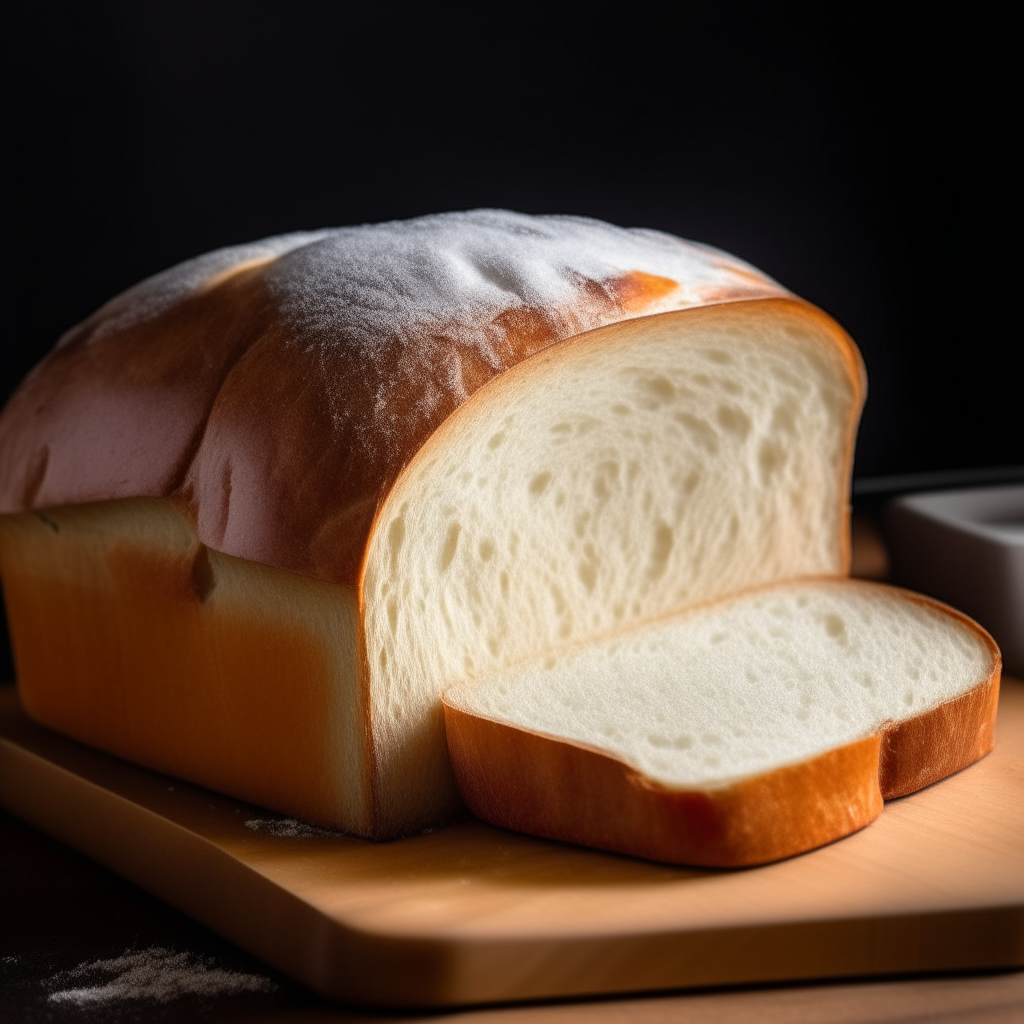 Fluffy buttermilk white bread on a cutting board, bright studio lighting from an angle, tack sharp focus, bread looks pillowy and tender