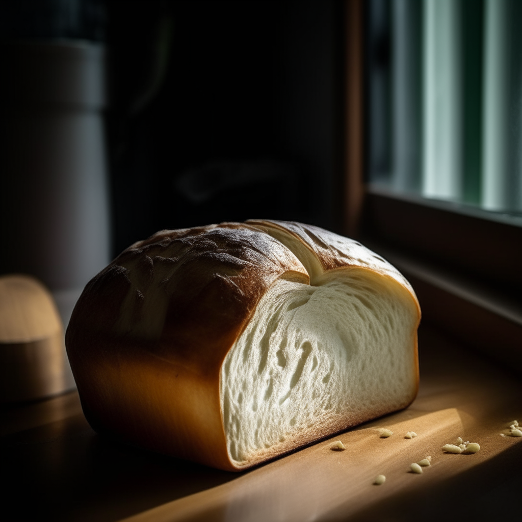 Fluffy dill and onion white bread on a wood surface, window lighting from the side, razor sharp focus