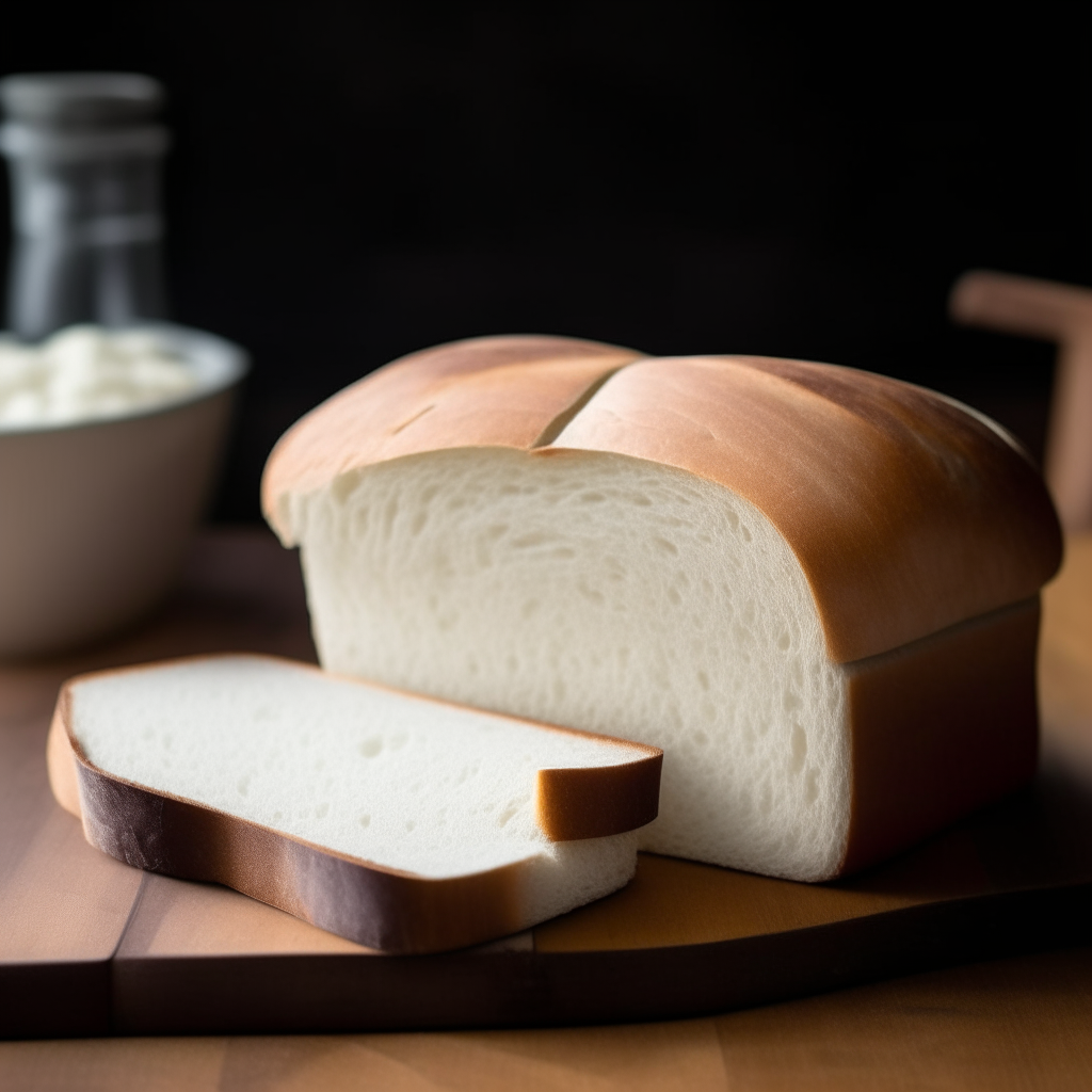 Gluten free white sandwich bread on a wood surface, soft natural window lighting from the side, razor sharp focus