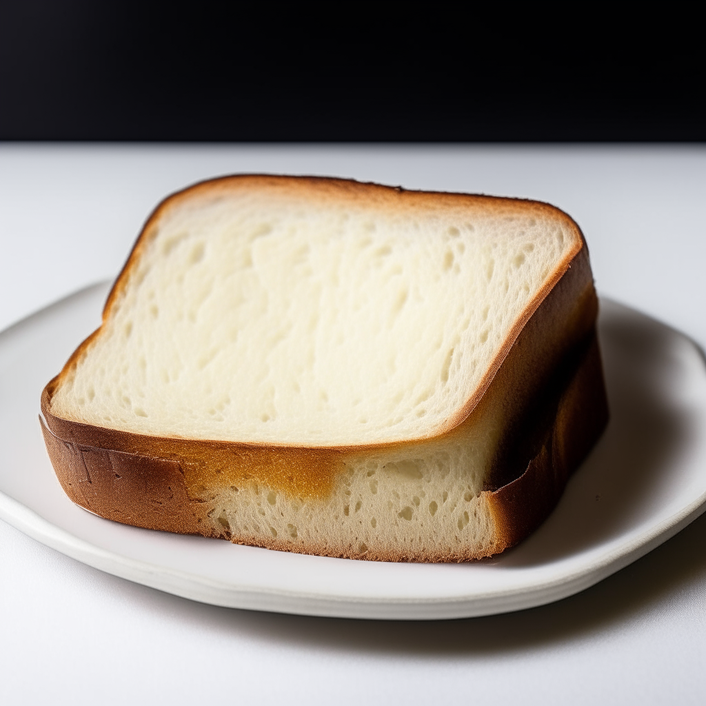 Slice of gluten free coconut flour white bread on a white plate, overhead studio lighting, extremely sharp focus