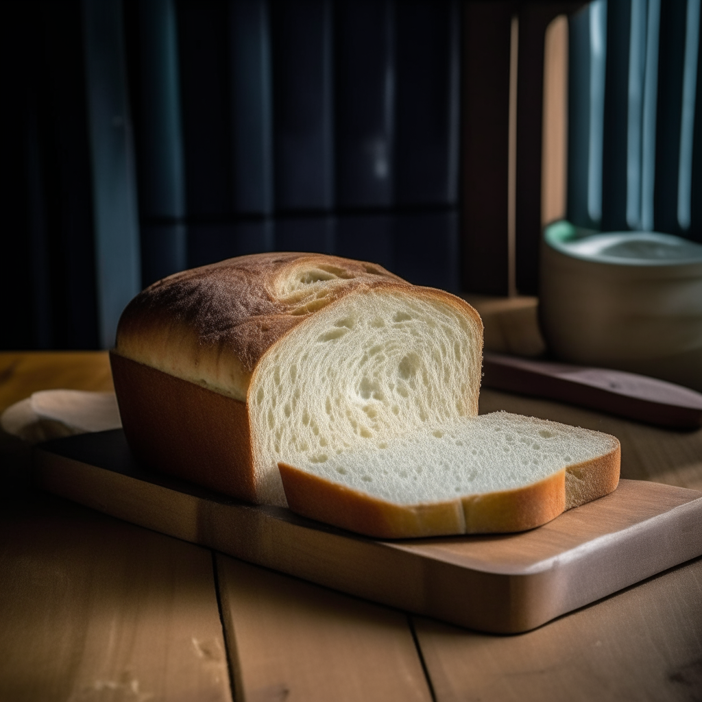 Gluten free coconut flour white bread on a wood surface, soft natural window lighting from the side, razor sharp focus