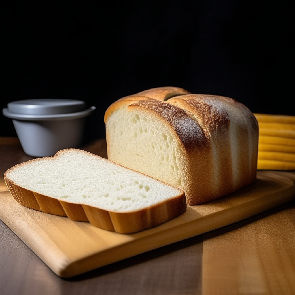 Gluten free coconut flour white bread on a cutting board, bright studio lighting from an angle, tack sharp focus