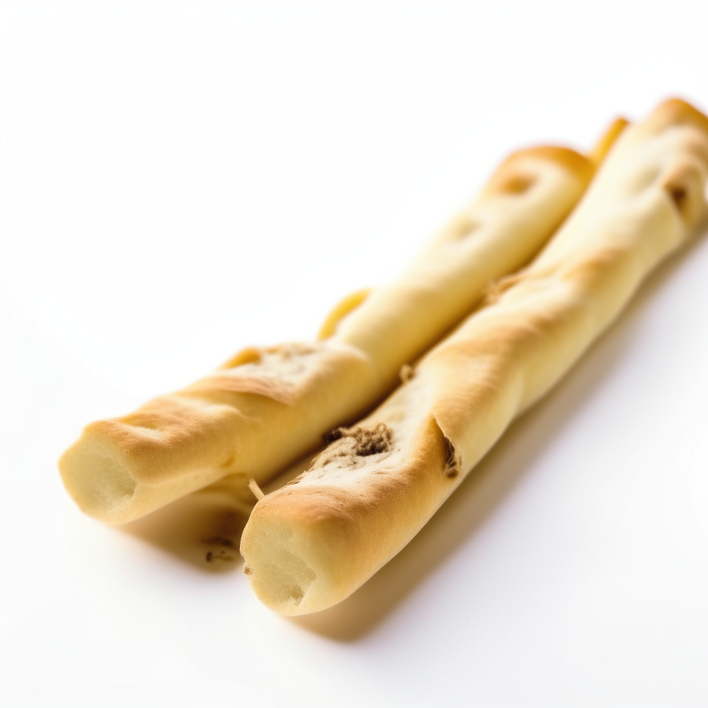 Garlic and thyme breadsticks on a white background, extremely sharp focus, overhead studio lighting