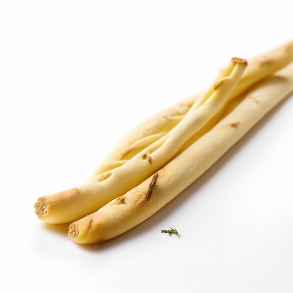 Garlic and thyme gluten free breadsticks on a white background, extremely sharp focus, overhead studio lighting