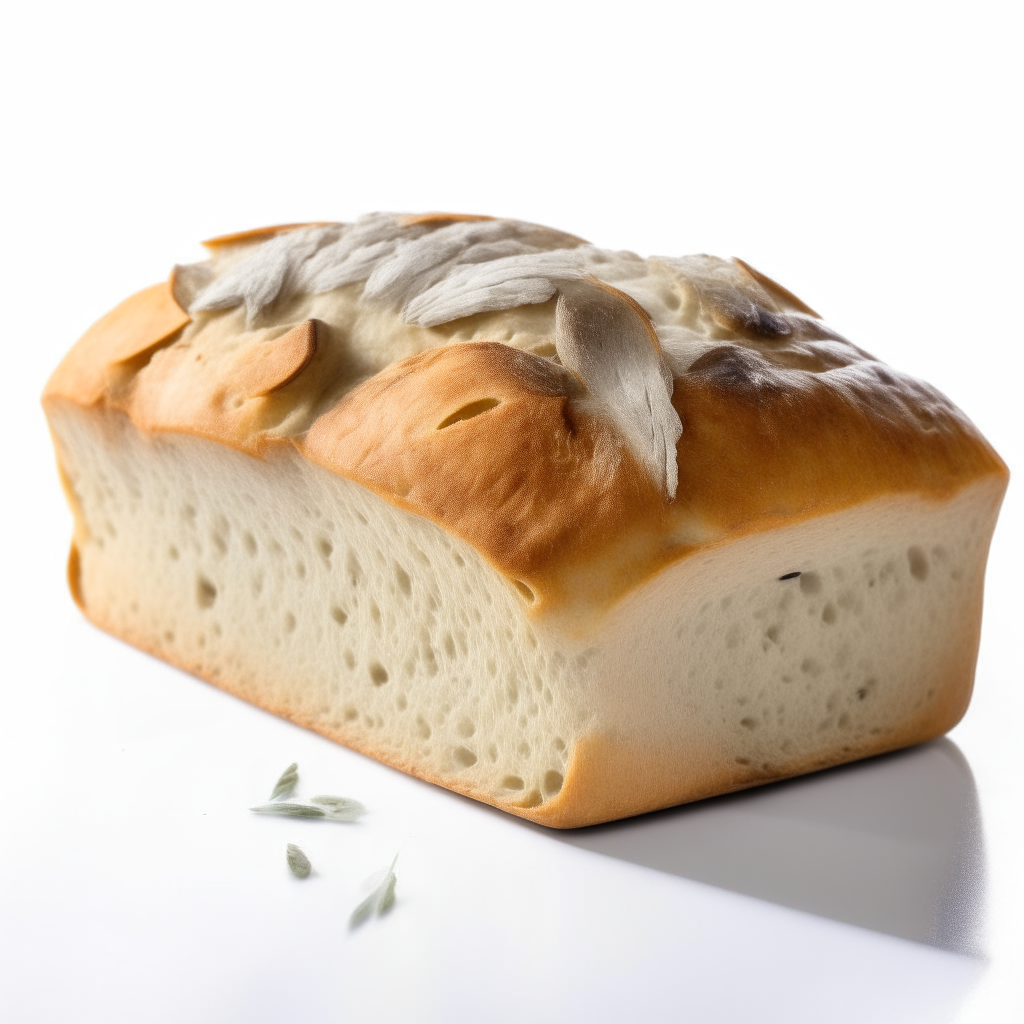 Sage and onion gluten free loaf on a white background, extremely sharp focus, overhead studio lighting