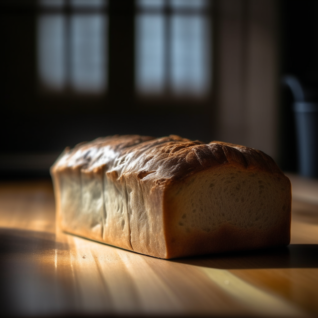 Sage and onion gluten free loaf with window lighting from the side, razor sharp focus, on a wood surface