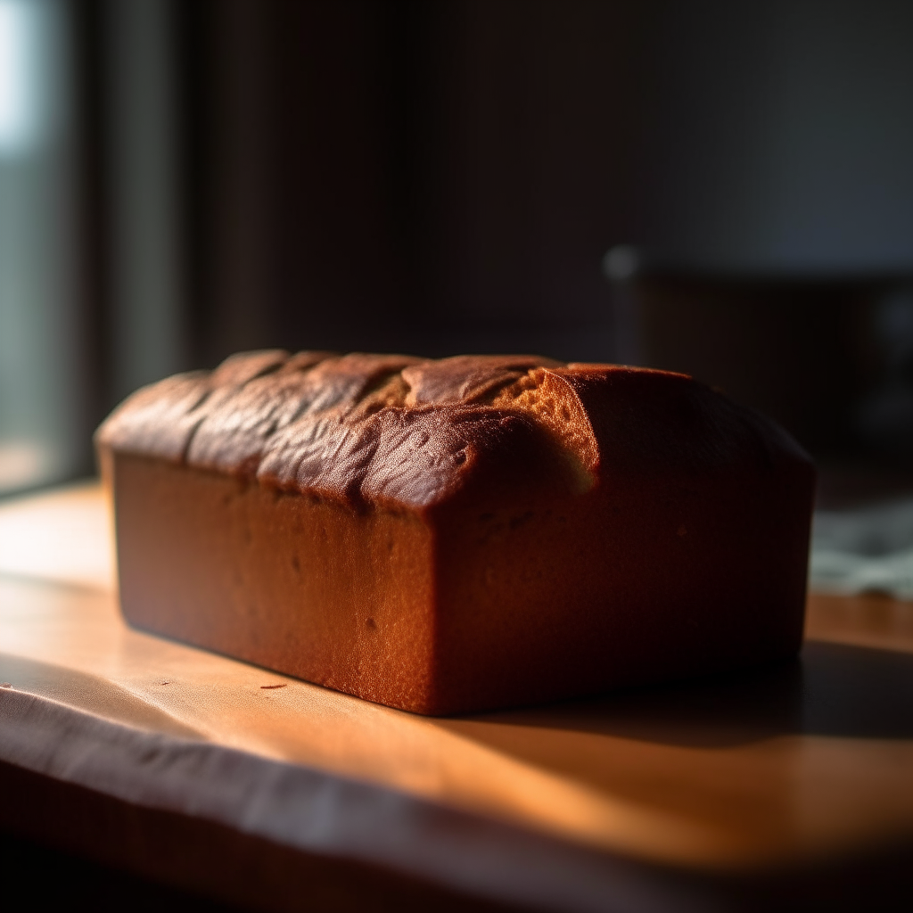 Pumpkin pie spice bread with window lighting from the side, razor sharp focus, on a wood surface