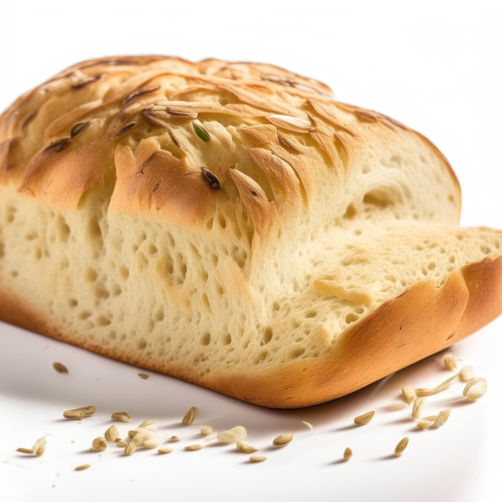 Fennel seed and onion bread on a white background, extremely sharp focus, overhead studio lighting