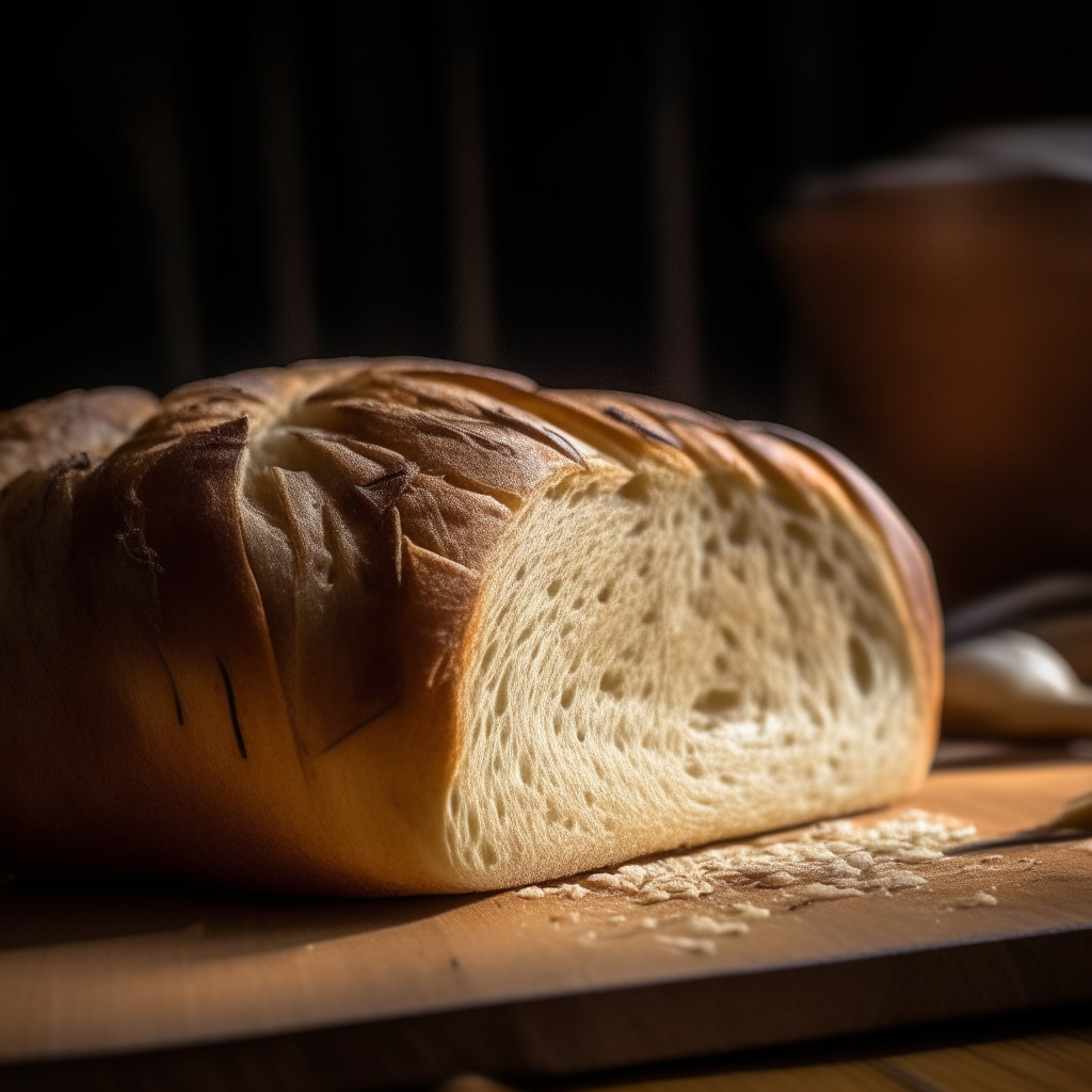 Fennel seed and onion bread with window lighting from the side, razor sharp focus, on a wood surface