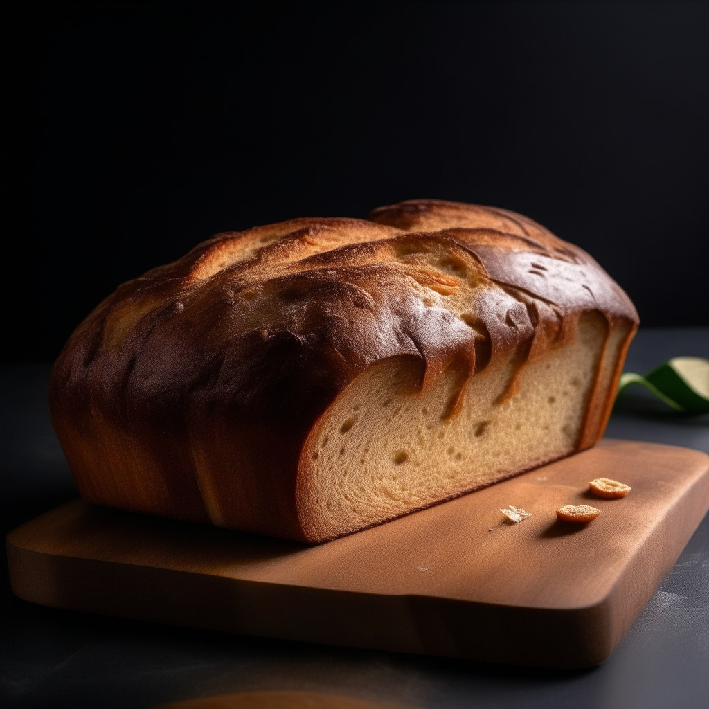 Five-spice sweet bread on a cutting board, bright studio lighting from an angle, tack sharp focus