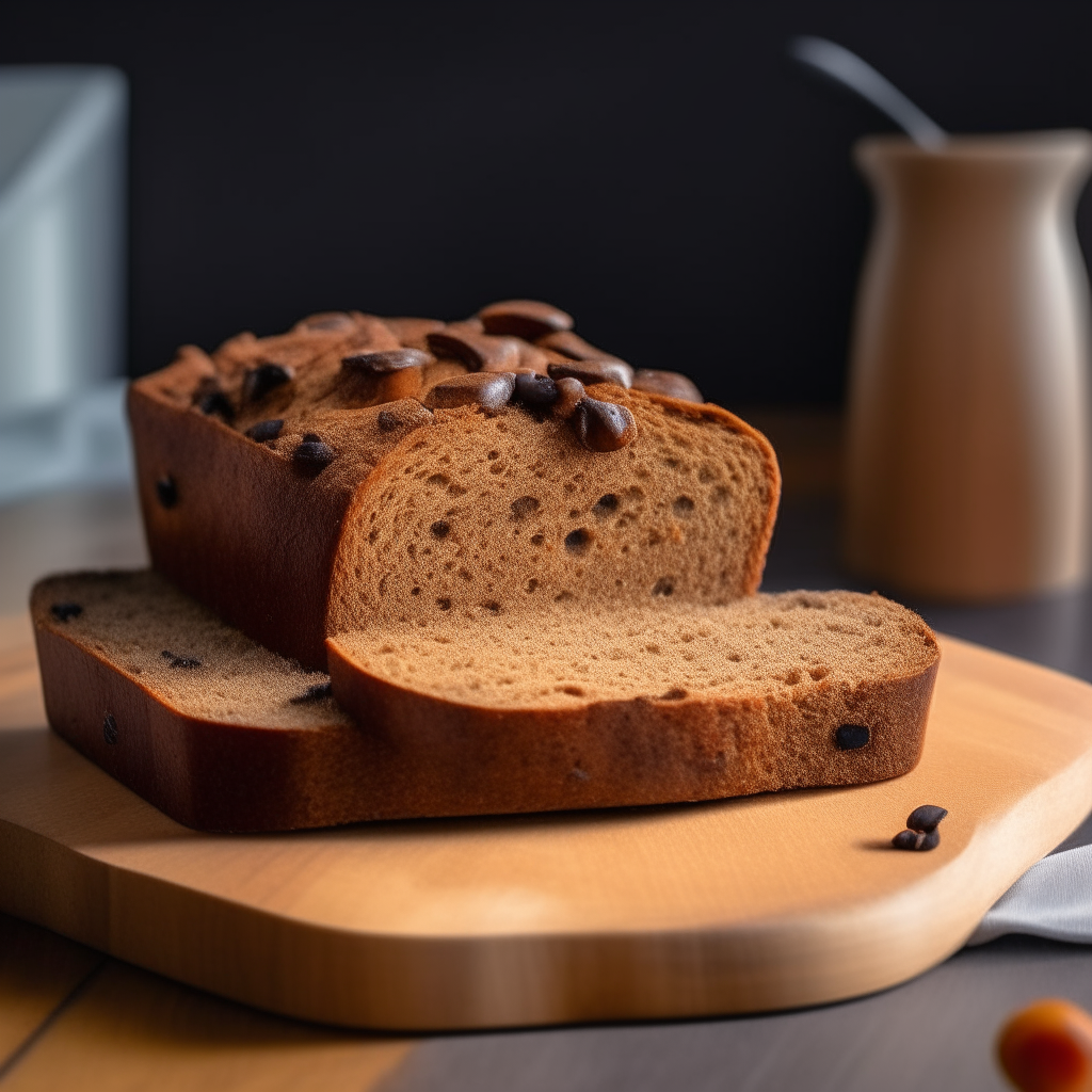 Cinnamon raisin gluten free spice bread on a cutting board, bright studio lighting from an angle, tack sharp focus