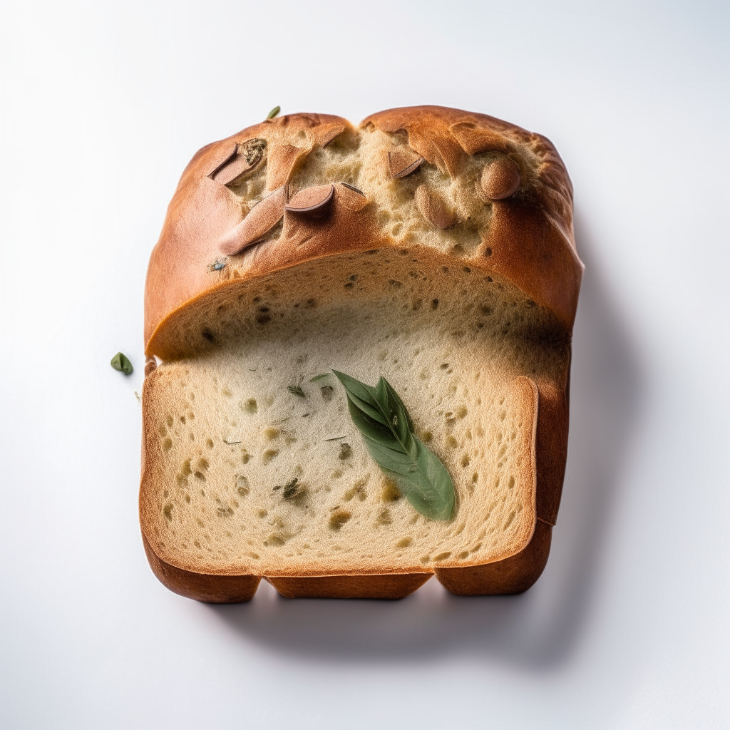 Chai infused gluten free herb bread on a white background, extremely sharp focus, overhead studio lighting