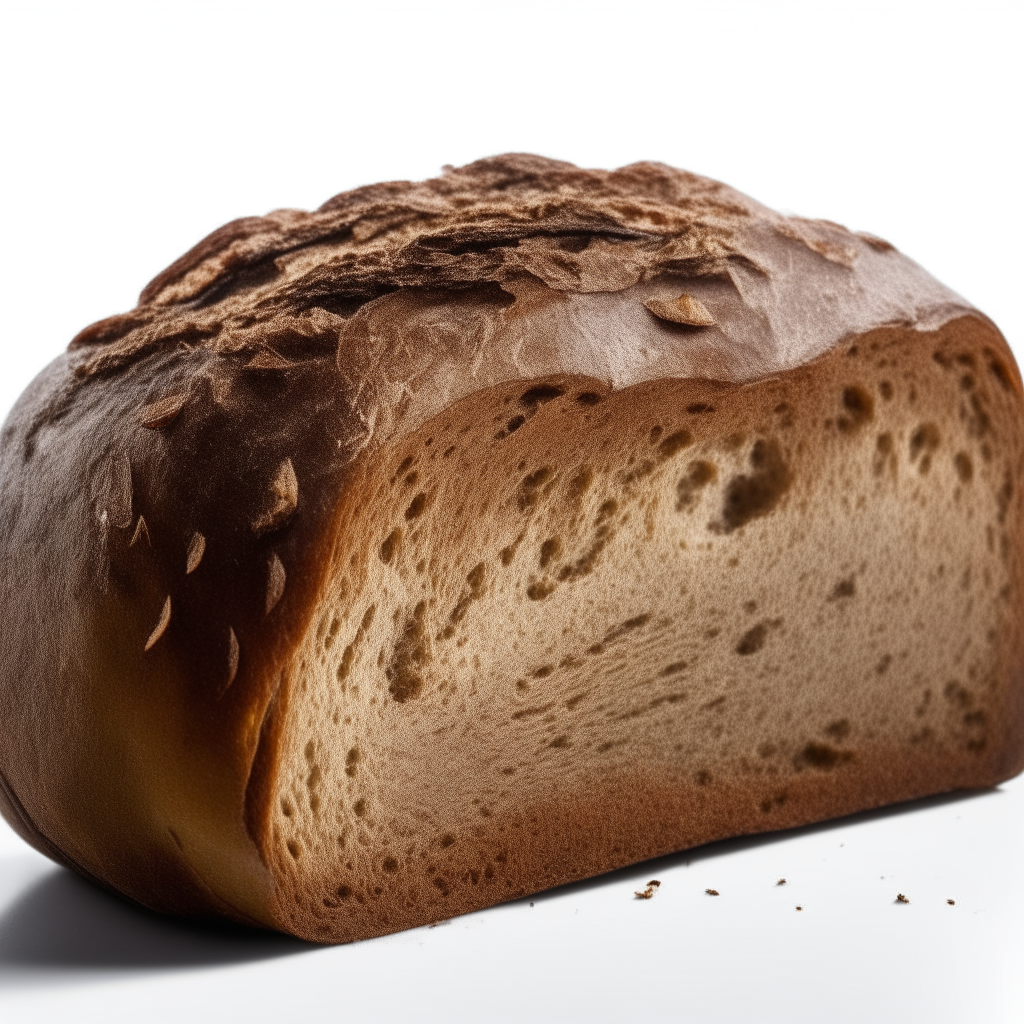 Traditional dark rye bread on a white background, extremely sharp focus, overhead studio lighting