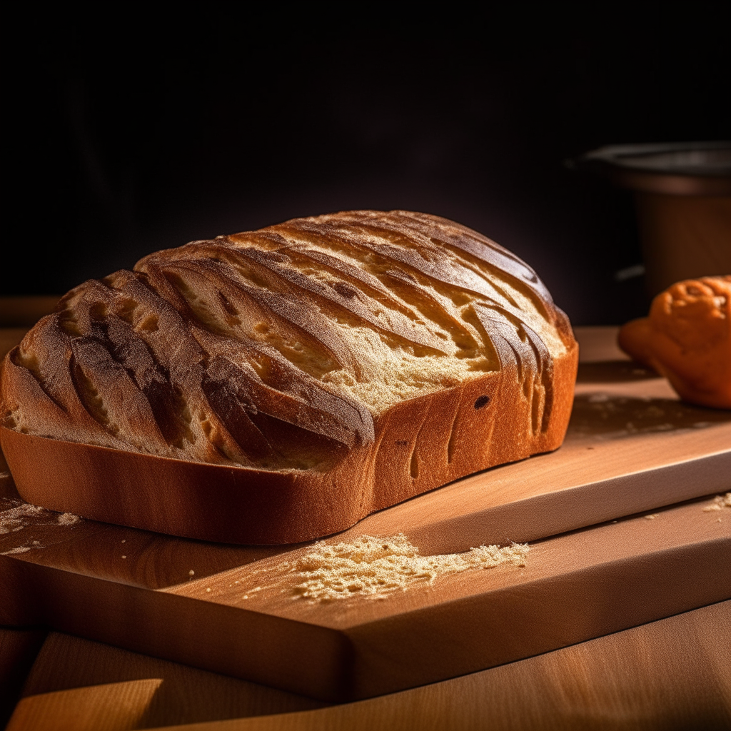 Onion rye bread on a cutting board, bright studio lighting from an angle, tack sharp focus