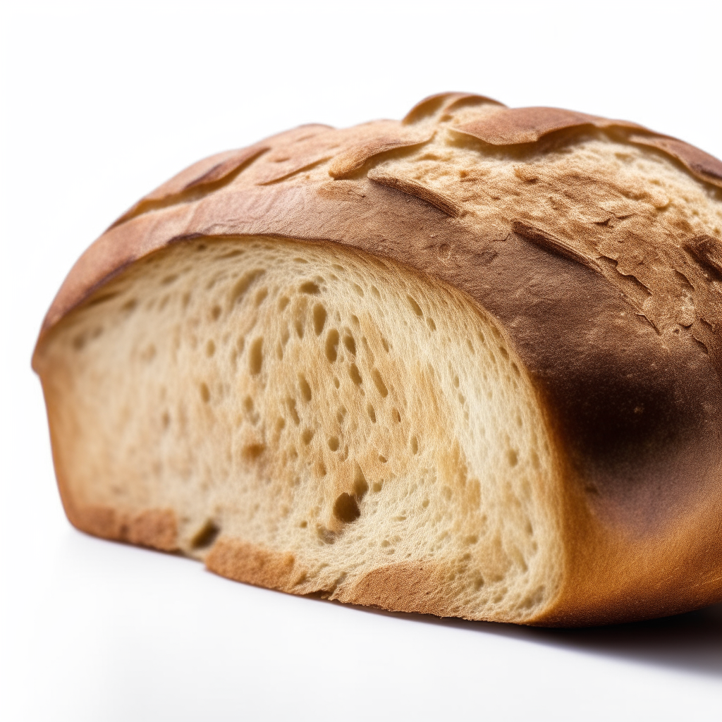 Gluten free rye sourdough bread on a white background, extremely sharp focus, overhead studio lighting